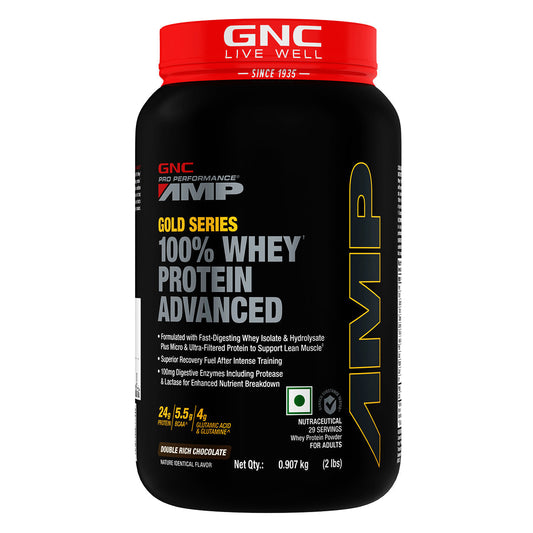 GNC AMP Gold 100% Whey Protein Advanced Double Rich Chocolate Powder 2 lbs