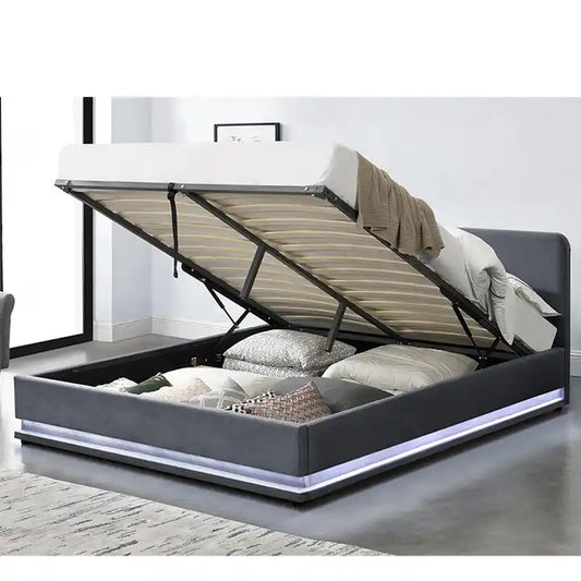 Up lift storage leather LED bed