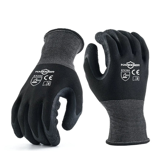 Industrial Working Polyester Knitted Latex Crinkle Coated Protective Wholesale Work Men Safety Hand Gloves