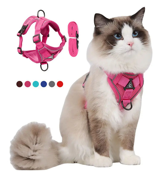 Cat Harness and Leash Set Escape Proof Reflective Puppy Kitten Chest Strap Walking Harness Adjustable Soft Breathable Mesh Vest