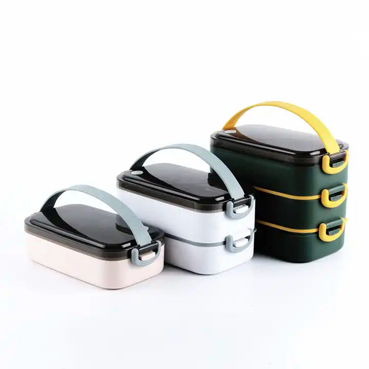 Stainless Steel Lunch Box Square Double Deck Plastic Lunch Box