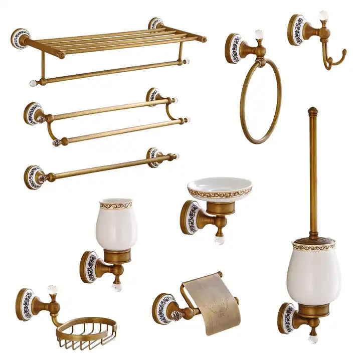 High Quality Bronze Copper Crystal Toilet Accessories Classic Set For Hotel