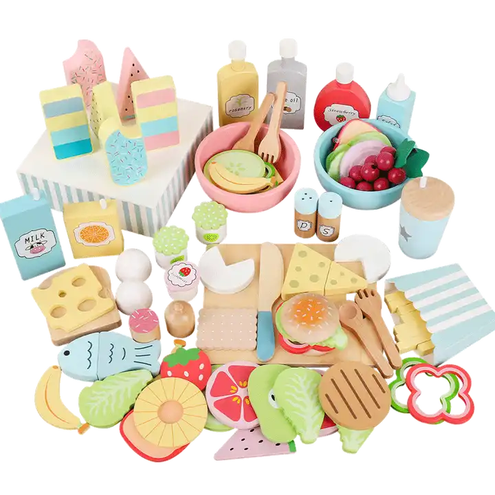 Play Food Toys for Kids Kitchen Pretend Play Accessories Cutting Toys Fruits Vegetables Ice-lolly Hamburg Play Set Children Toy