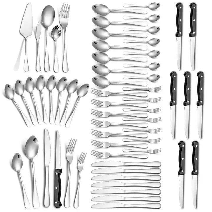 Thickened stainless steel French flatware set Hotel restaurant  knife, fork and spoon 53 pcs steak knife