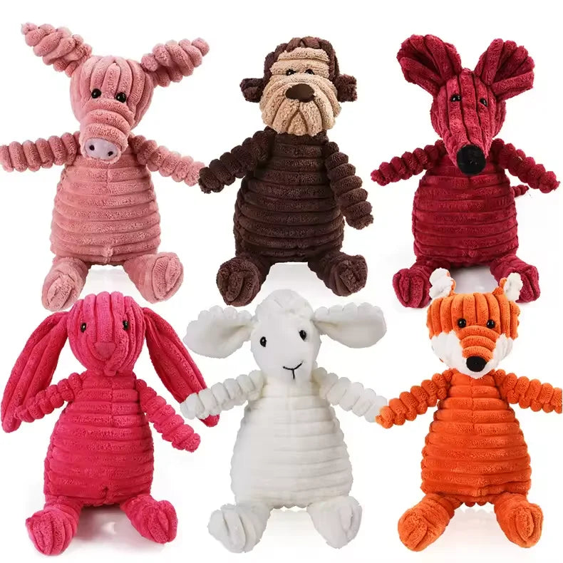 Qingqin Wholesale Small MOQ Corduroy Pet Chew Toys Animal Shaped Dog Training Interactive Toys With Sound
