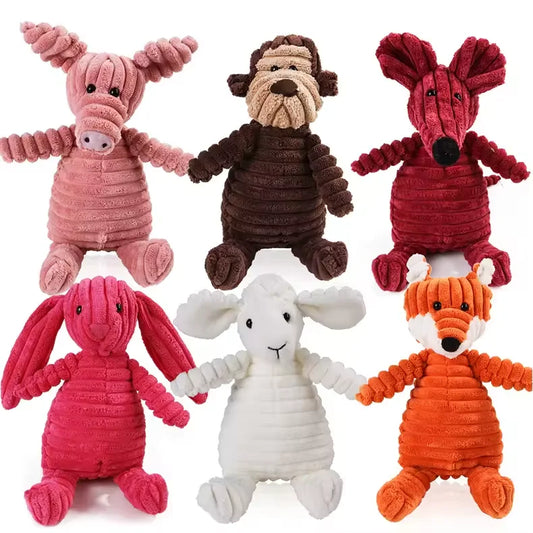 Qingqin Wholesale Small MOQ Corduroy Pet Chew Toys Animal Shaped Dog Training Interactive Toys With Sound