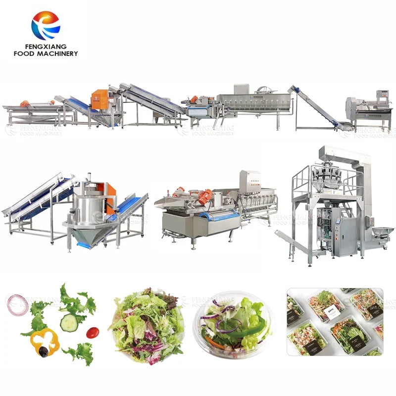 Salad Processing Line Vegetable and Fruit Cutting Washing Cleaning Slicing Dewatering Machine