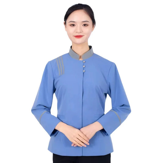 JXKRSZF OEM logo Cleaning Working Uniform Color Stain Resistant Housekeeping Tunic Hotel Staff Cleaning Service Uniform Top