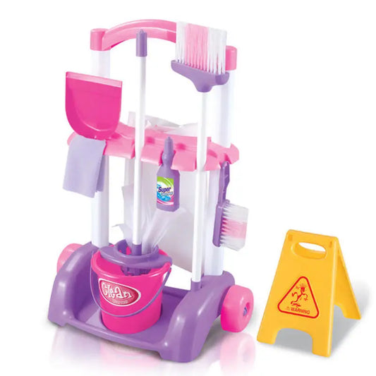 Hot Selling 58cm Plastic Housekeeping Car Toy Trolley Pretend Play Cleaning Tool Toys Set for Kids