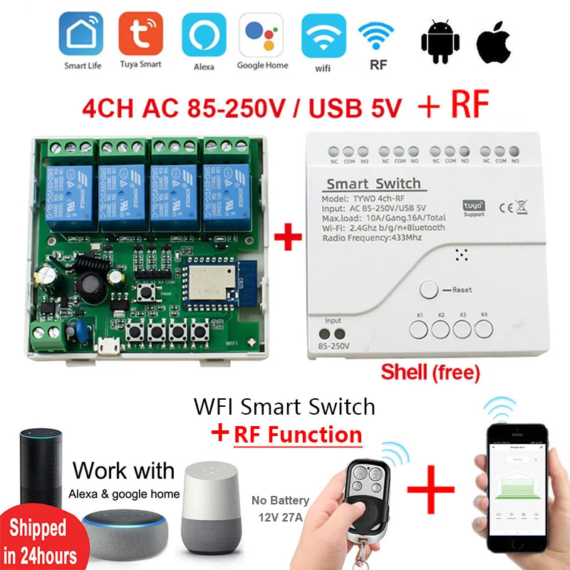 Home Automation System Smart Solutions Tuya Wifi Door Smart Home System RF Wireless Remote Control Tuya Wifi Smart Switch 110V