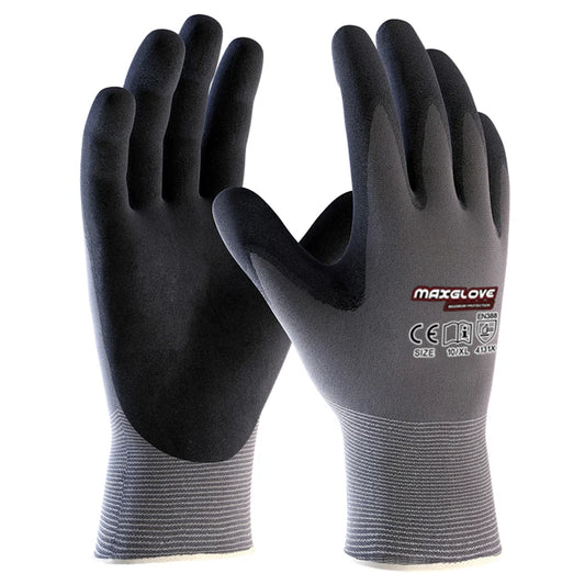 MaxiPact Wholesale Arbeit Handschuhe Nylon Spandex Seamless Knit Foam Nitrile Work Custom Farm Construction Safety Gloves