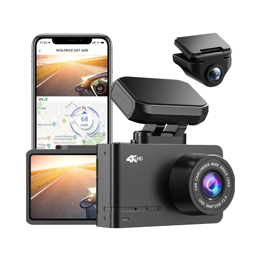 Wolfbox Dealer D07 Dual Double Dvr Car Front and Rear 4k 1080P Night Vision Hidden Dash Cam Black Box With WIFI GPS