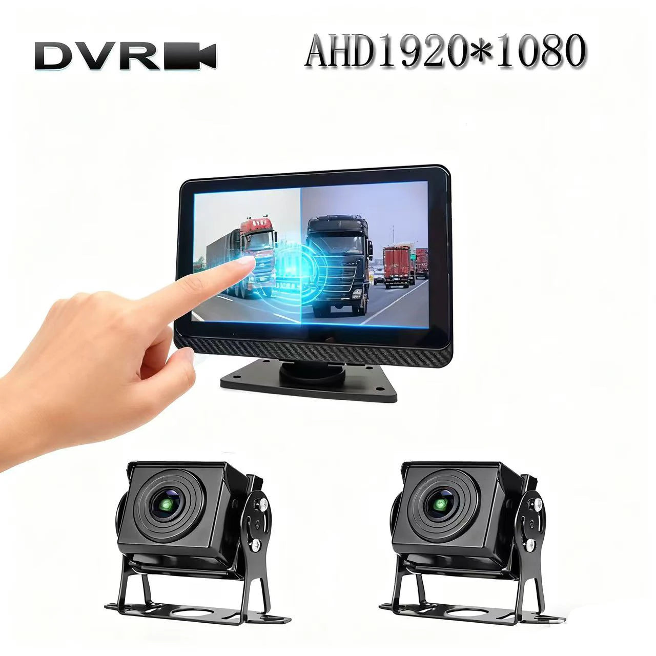 7 Inch Carcam Dashboard Monitor with Dual Cameras HD 1024x600 Resolution Waterproof Touch Screen Universal for Cars