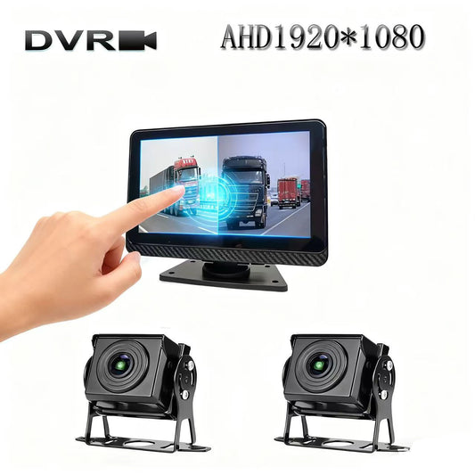 7 Inch Carcam Dashboard Monitor with Dual Cameras HD 1024x600 Resolution Waterproof Touch Screen Universal for Cars