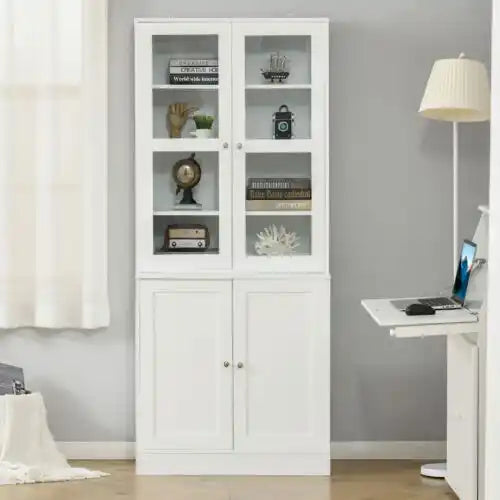 Wall white Wooden Book Shelf With Two Doors.