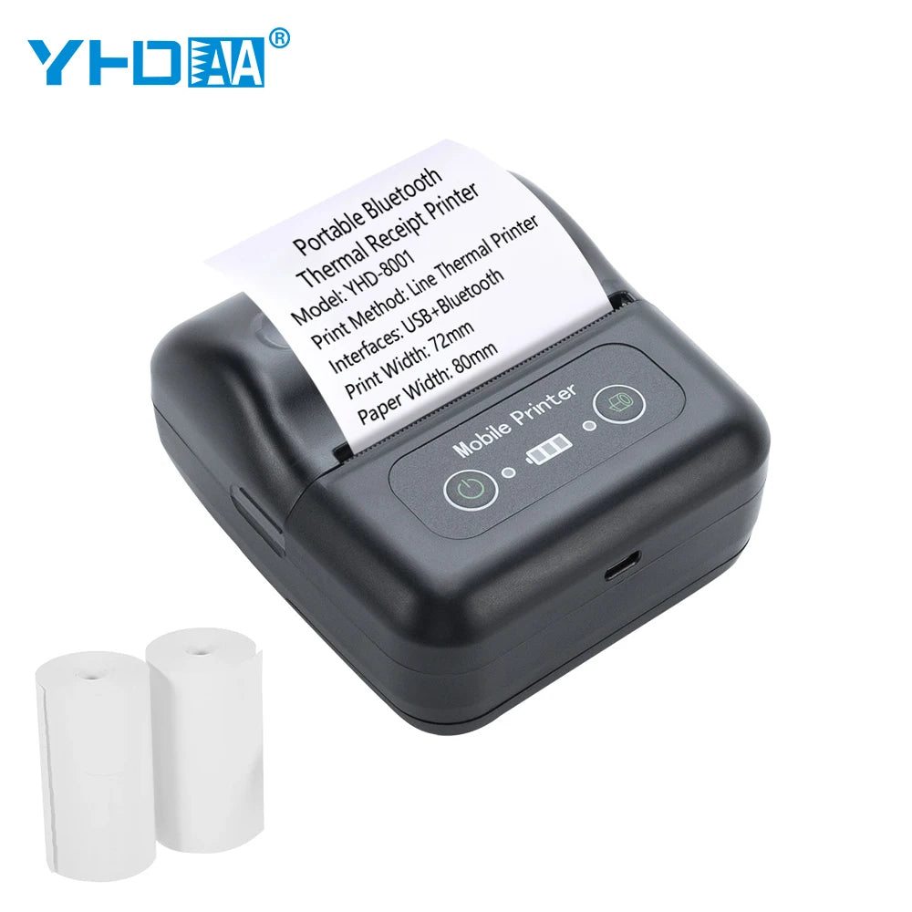 Portable Mini USB Bluetooth 80mm Thermal Receipt Printer for Post Bill Restaurant Shop Use, IOS Android Windows Compatible