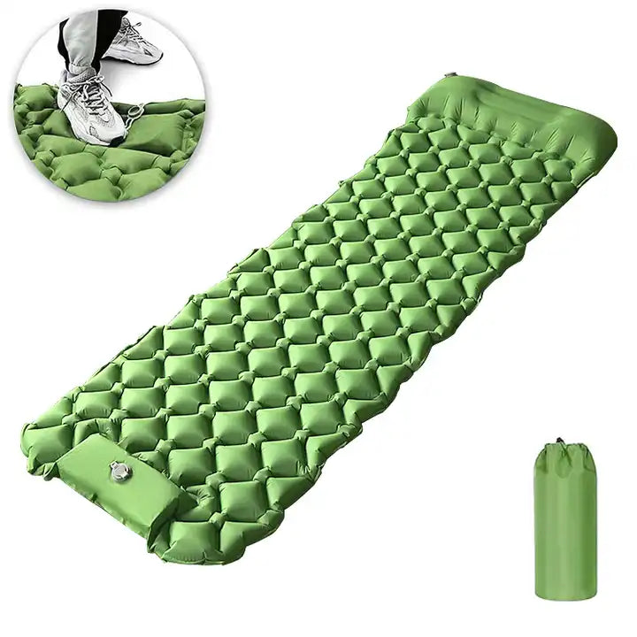 Waterproof Camping pad Foot Press Inflatable Lightweight Sleeping Mat with Air Pillow for Backpacking