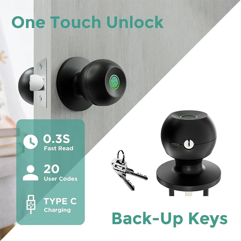 SmartDoor Knob Fingerprint Door LockSmartLock with App Control Blue Door Lock forHome