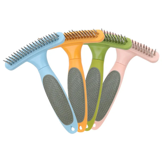 Professional Pet Shedding Dematting Tool Double Row Pins Undercoat Rake Pet Comb for Dog to Remove Tangles and Knots
