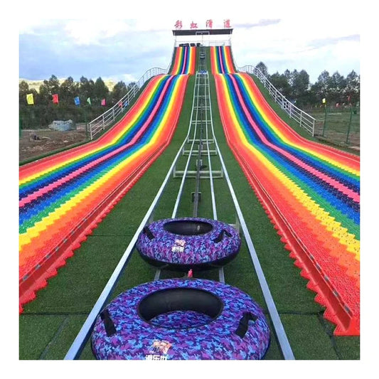 HANLIN Outdoor 7-Color Rainbow Dry Slope Slide PE and Metal Plastic Playground Equipment