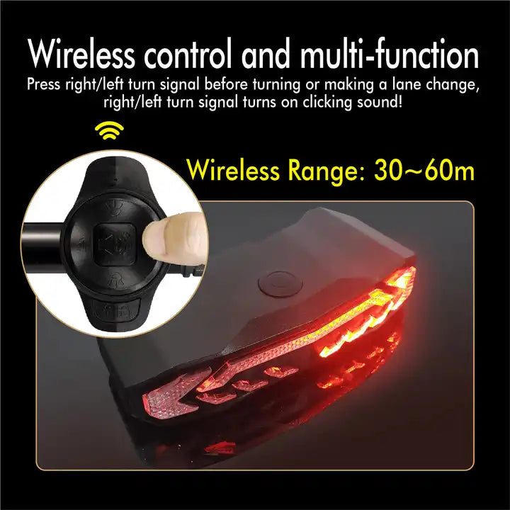 Wireless Control Turn Signs USB Rechargeable and Easy to Install ebike e-scooter bike rear light electric dirt bike tail light