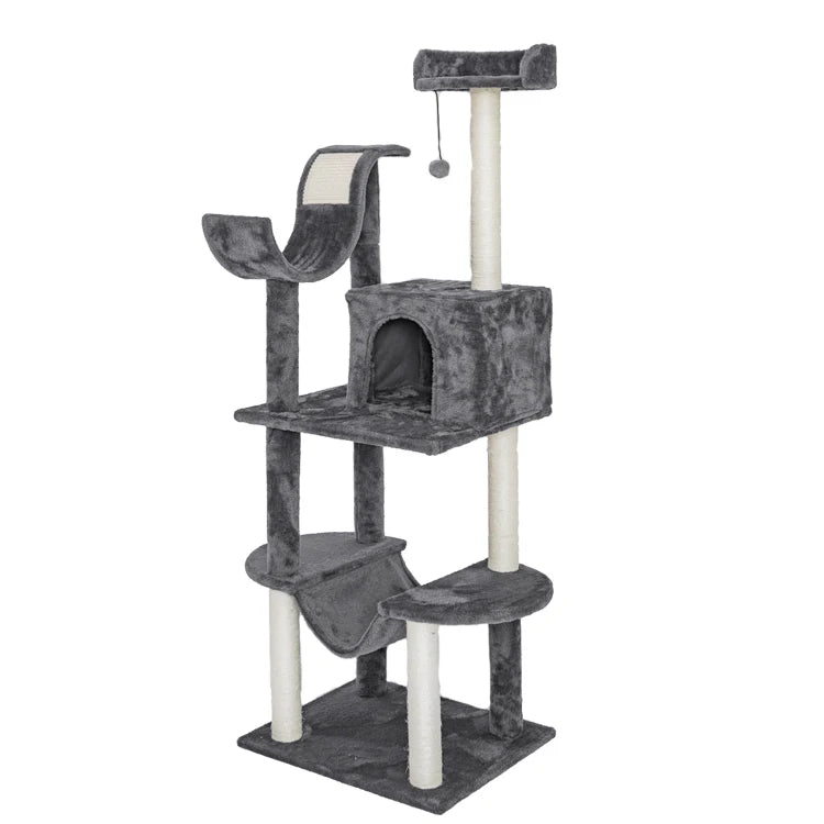 Scratcher Cat Post Tree With Toy Ball Custom Wooden Large Double Furniture Condo Cat Wood Tower Sisal Fabric for Cats D KING