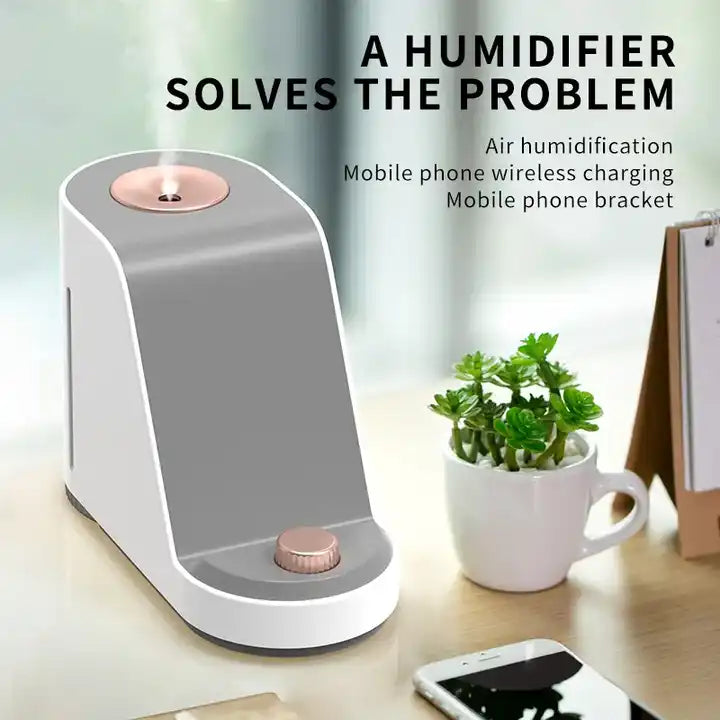 ultrasonic air humidifier 2 in 1 aroma essential oil diffuser with phone wireless charger