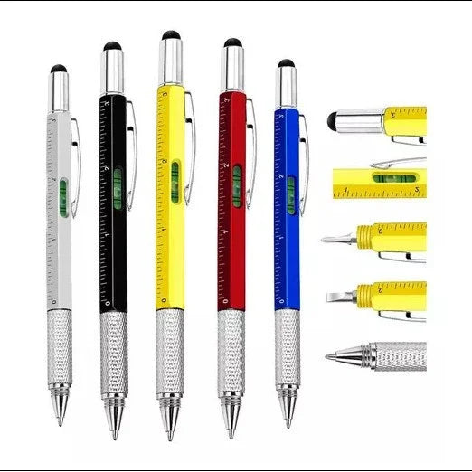 2024 Multifunction 6 in 1 Tool Pen with Ruler Level Two-Head Screwdriver Stylus Ball Pen