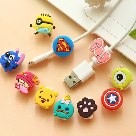 Mobile phone cartoon data cable protective sleeve creative earphone charging cable anti-break protector winder