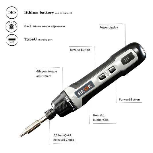 3.6V High-Torque Cordless Electric Screwdriver 30-Piece Bit Kit Battery Powered Professional DIY Projects Tool