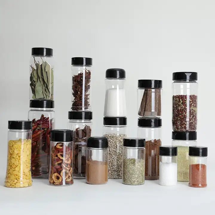 Empty Plastic Spice Salt and Pepper Shaker Seasoning Bottle Clear Jars with Butterfly Caps 250ml 300ml