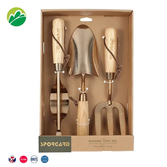 Gardening Tools Garden Hand Tools Set with Ash Wood Handle and Glossy Steel Head Weeder in a Gift Box