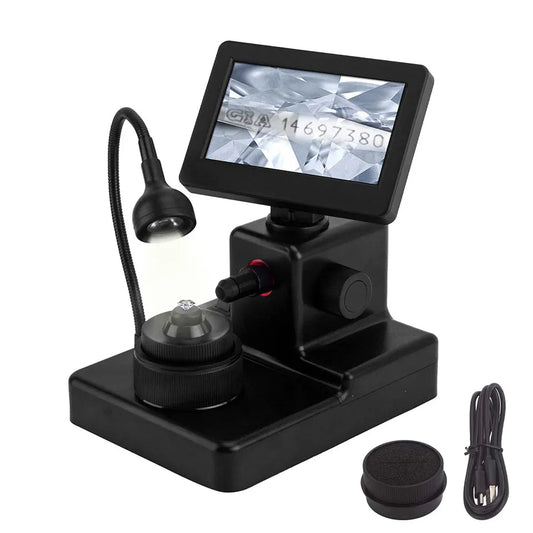 4.3 Inch LCD Jewelry Microscope - Portable Diamond/Gemstone Loupe for Waist Size Measuring, 200X Magnification with LED Light