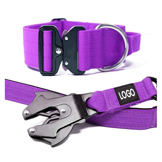 Customized Color Pet Collars & Leashes Quick Release Adjustable Durable Nylon Training Tactical Dog Collar Leash Set