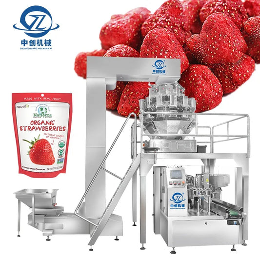 Stand up Zipper Pouch Doypack Filling Dry Strawberry Dates Nitrogen Sealing Premade Bag Freeze Dried Fruits Packing Machine