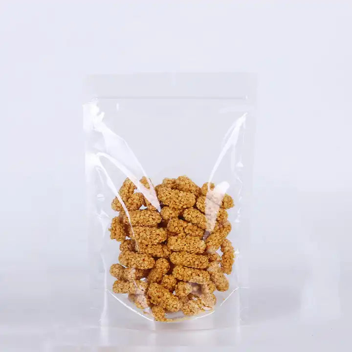 Snack food packaging pouches 100g 200g transparent plastic ziplock stand up bags