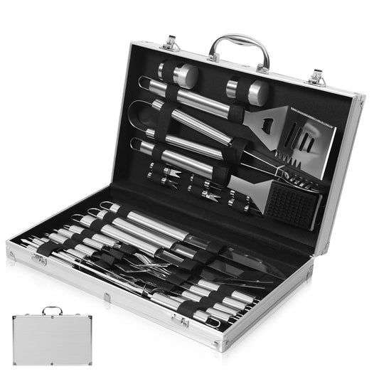 BBQ Tools Portable BBQ Utensils Kit 26 PCS Heavy Duty Stainless Steel BBQ Grill Accessories Set with Aluminum Case