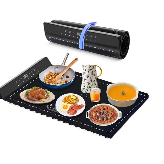 Fast Heating Foldable Rectangular Eco-Friendly Food Warmer Tray Electric Silicone Plate Adjustable Temperature Control