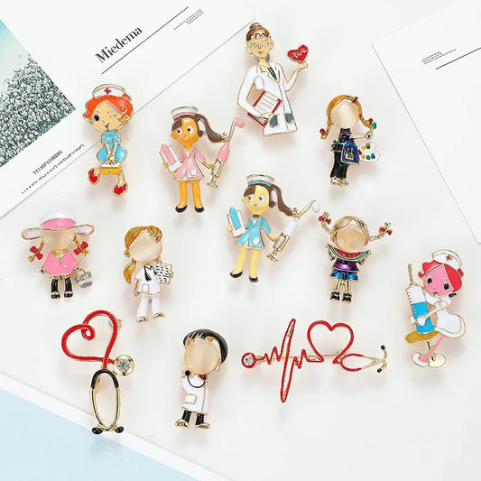 New Arrivals Creative Cartoon Brooch Doctor Nurse Medical Pin Cartoon Stethoscope Cheap Enamel Pin in Stock