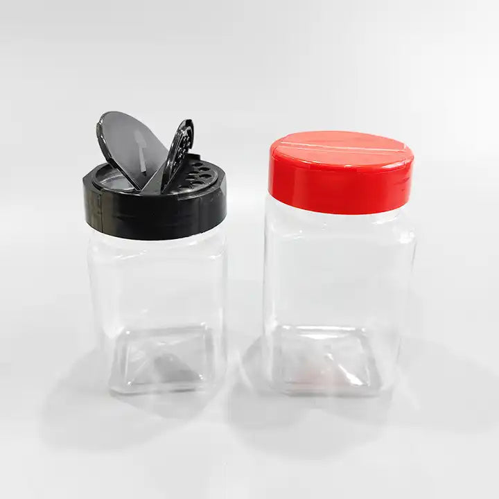 Empty Plastic Spice Salt and Pepper Shaker Seasoning Bottle Clear Jars with Butterfly Caps 250ml 300ml