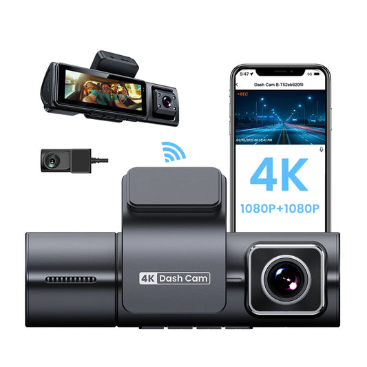 3.2inch 3 Channels Wifi Driving Recorder 4K+1K+1k Front+Inside+ Rear Car Camera 3 Lens Record Dashcam for Car