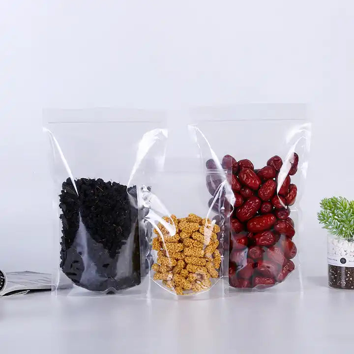 Snack food packaging pouches 100g 200g transparent plastic ziplock stand up bags