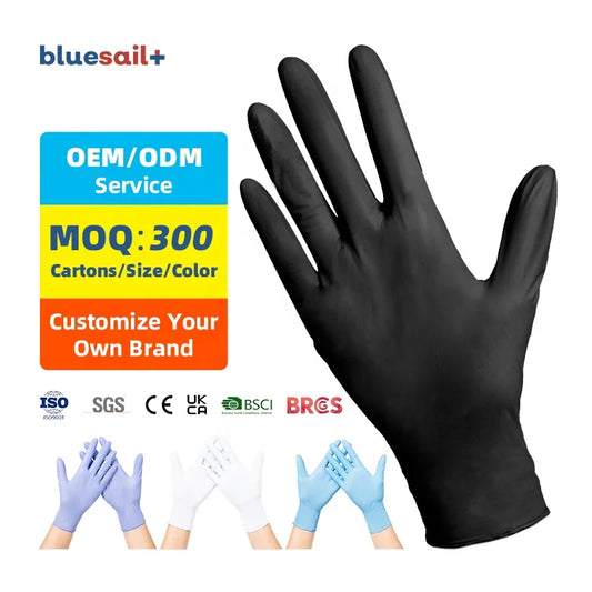 Waterproof Nitrile Work Gloves 4mil Kitchen Food Safety 100pcs/box Black Disposable Powder Free Nitrile Gloves for Food Handling