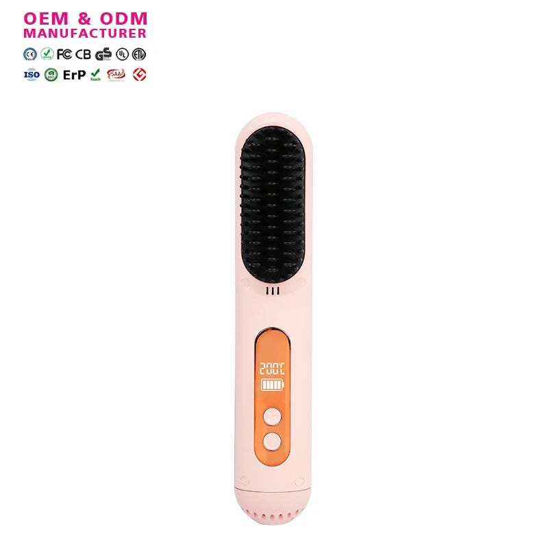 Factory Wholesale Cordless Mini Comb Hair Straightener Brush Rechargeable Negative Ion French Language for Household Hotel Use