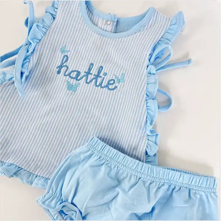 Monogrammed Clothing Bloomers Embroidered Swing Baby Top And Shorts Set Cotton Girls