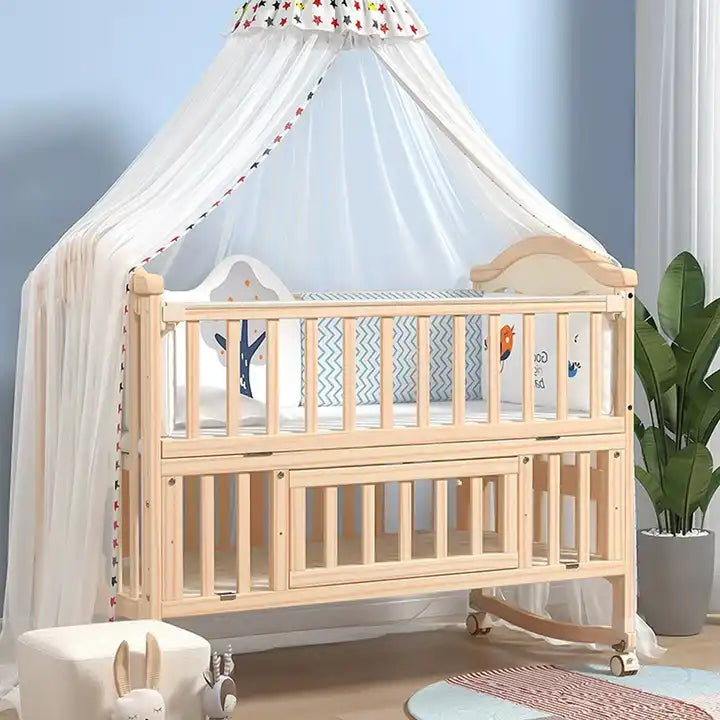 Sleeping Bed Swing Rocking Solid Wood Kids Cribs For Baby With Bumpers