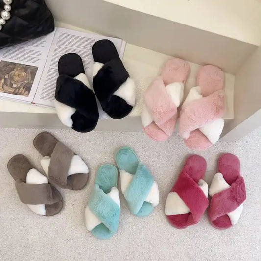 Warm Fashion Open Toe Plush Home Indoor Slippers For Women Girls