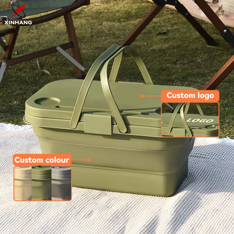 XinHang Collapsible Picnic Basket for Camping Travel Large Capacity Storage Box Outdoor Picnic Foldable Basket with Handle