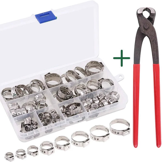 Polished Stainless Steel Single Ear Hoop Clamp Set Boxed Throat Hoop Pliers Stepless Adjustment Inch-Metric Measurement System