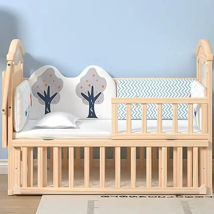 Sleeping Bed Swing Rocking Solid Wood Kids Cribs For Baby With Bumpers